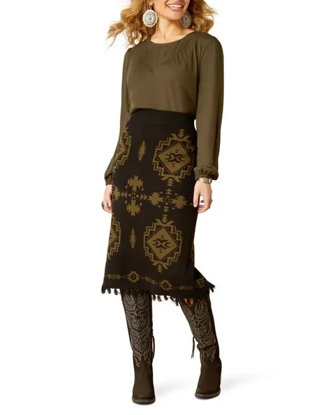Ariat Women's Caldera Aztec Sweater Skirt Glossy Satin Silk