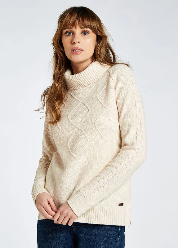 Belleek Chunky Roll Neck Sweater - Chalk Silk Blend Satin Velvet