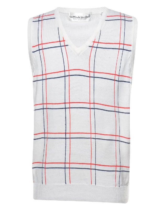 Checked Sweater Vest - L Slim Fit Regular Fit Oversized