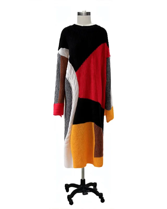 ColorBlock- the 80s Style Color Block Sweater Dress Anti-Pilling Anti-Shrink Durable ColorBlock- the 80s Style Color Block Sweater Dress Anti-Pilling Anti-Shrink Durable