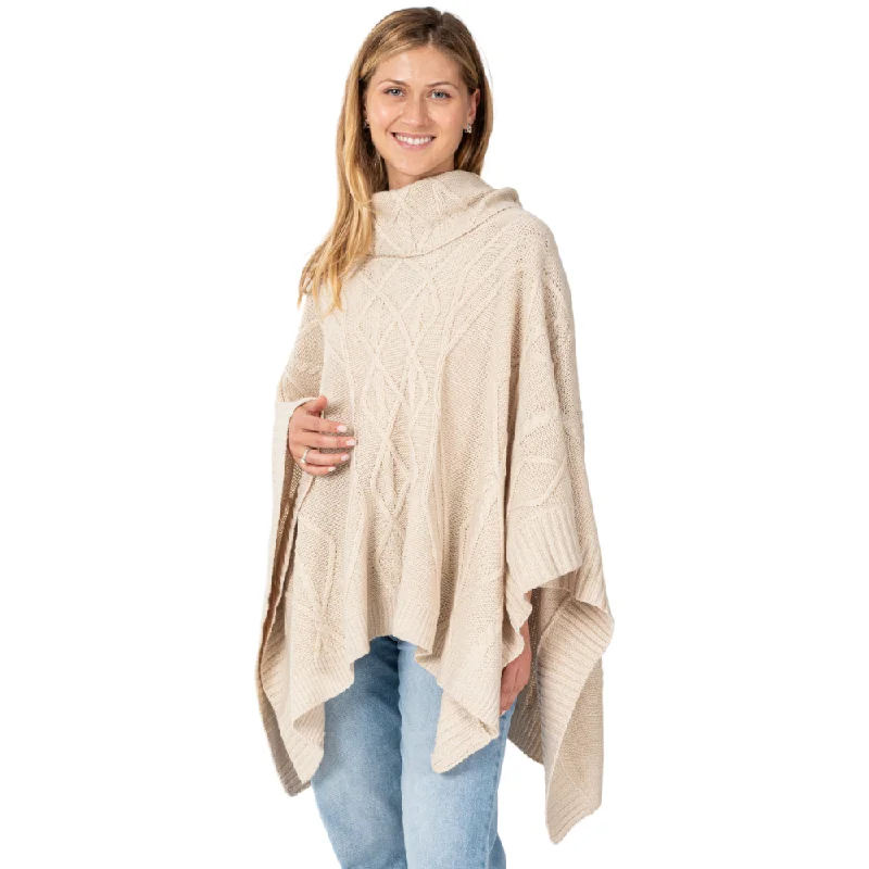 Ivory Cable Knit Sweater Poncho Graphic Sweater Embroidered Appliqued
