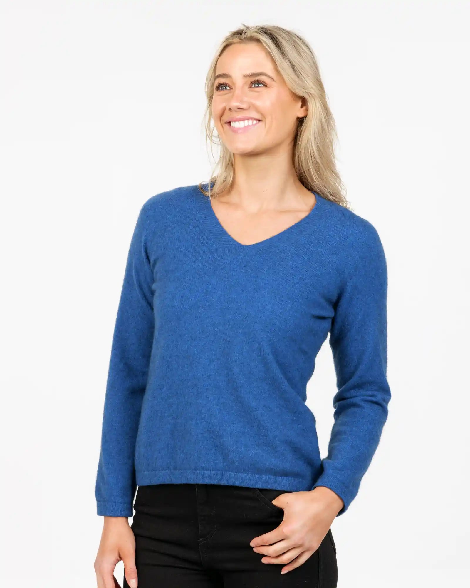 Cornflower Women's Vee-Neck Merino Wool Sweater - NB396 Neon Metallic Matte