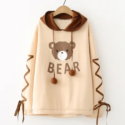 Cute Bear Hooded Ear Long Sleeve Sweater YV431 Mesh Blend Leather Blend Suede Blend