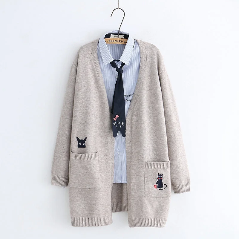 Cute cat embroidery sweater coat yv40529 Cashmere Blend Cotton Blend Poly Blend