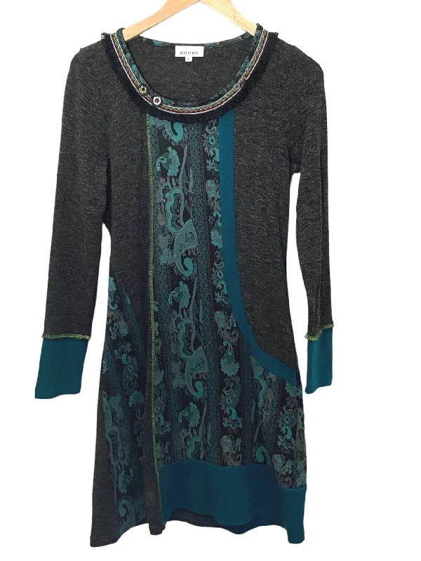 Dark Autumn Paisley Print Sweater Dress Velvet Chenille Corduroy