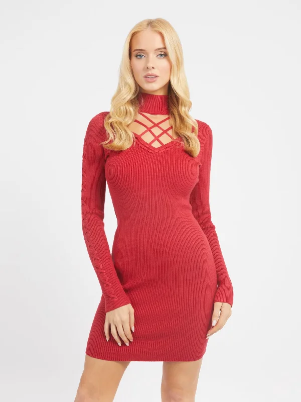 DYLAN MOCK NECK CUTOUT SWEATER DRESS Mesh Fabric Canvas Fabric Denim Fabric