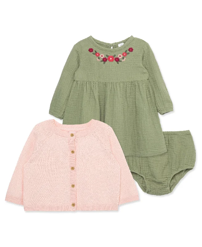 Embroidered Dress & Sweater Set (12M-24M) Fitted Loose Oversized