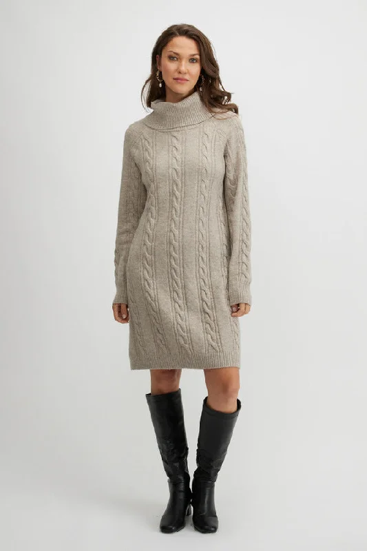 Emproved Cable Knit Sweater Dress - Oat Bright Pastel Dark