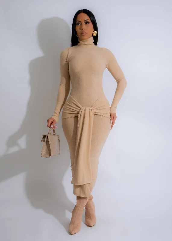 Endless Memories Sweater Midi Dress Nude Plaid Sweater Polka Dot Checkered