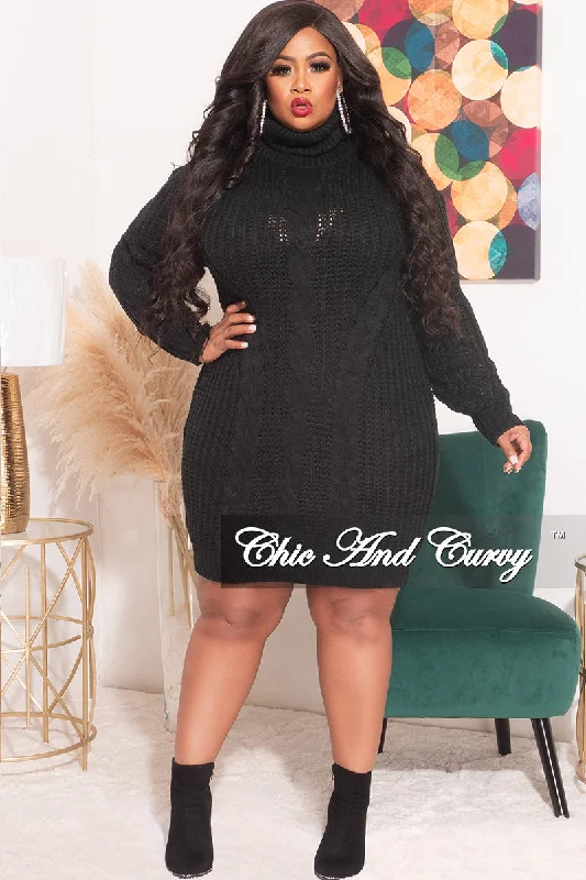 Final Sale Plus Size Mini Turtle Neck Sweater Dress in Black Casual Formal Business