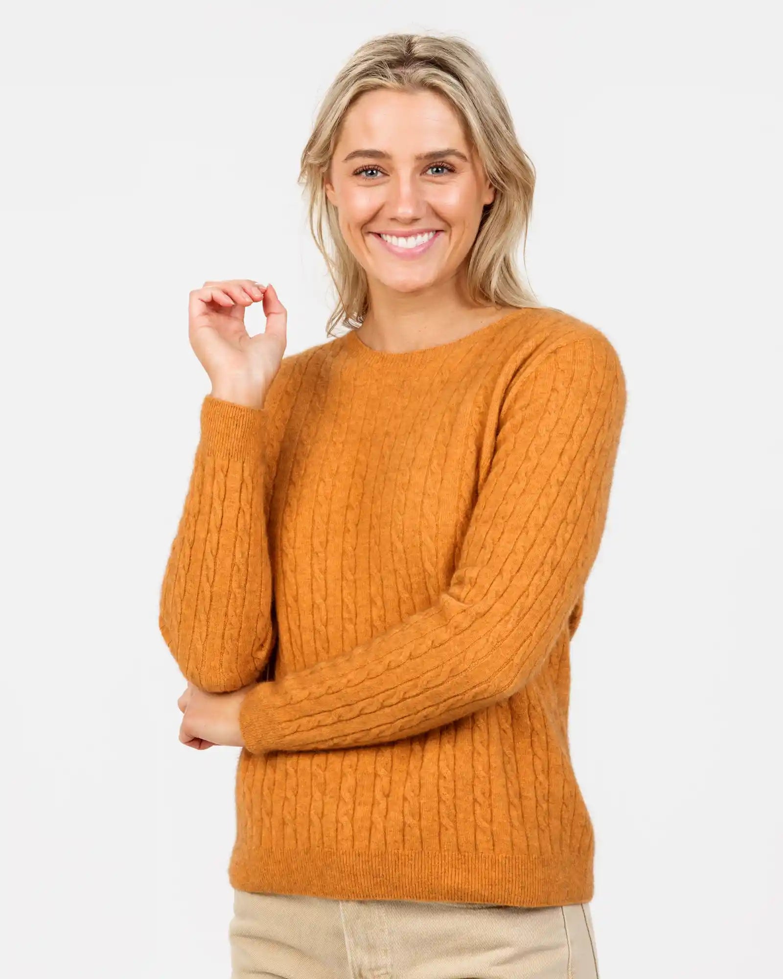 Ginger Women's Cable Crew Neck Sweater - NB885 Open Front Closed Front Wrap Front