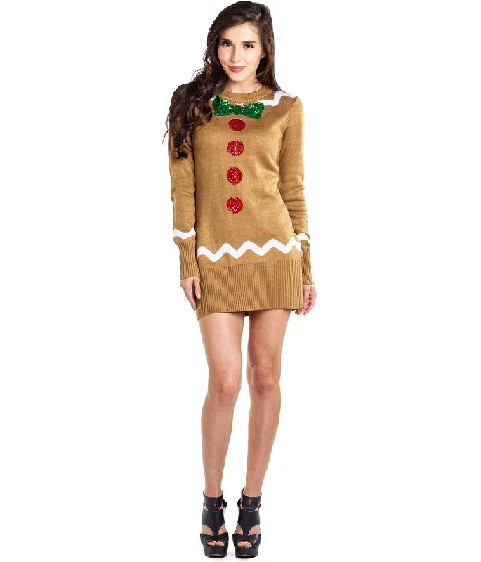 Women's Gingerbread Sweater Dress Cable Knit Ribbed Knit Lace Knit