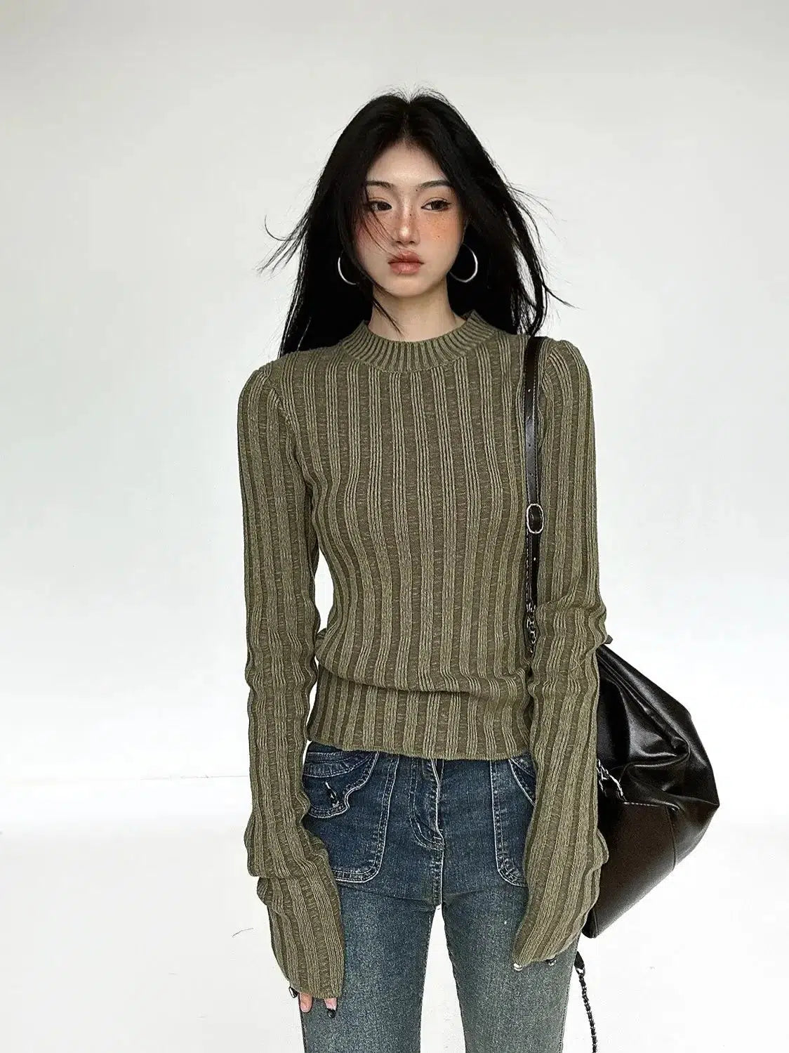 Grunge Slim Fit Sweater Real Fur Shearling Chenille