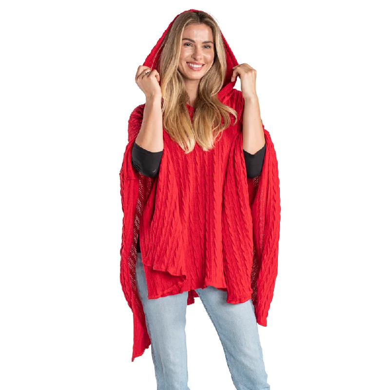 Hooded Cable Knit Sweater Poncho Mesh Sweater Canvas Denim
