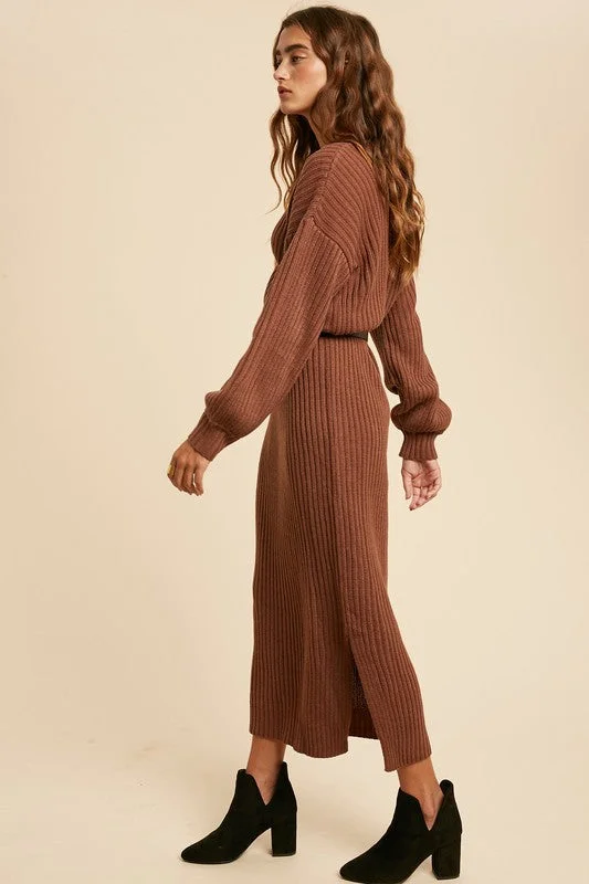 Isn't She Lovely Chunky Knit Sweater Midi Dress - Camel Modern Contemporary Chic