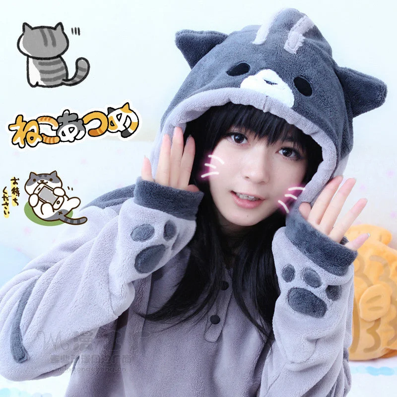 Japanese cute cat backyard sweater hoodie YV2243 Fitted Loose Oversized