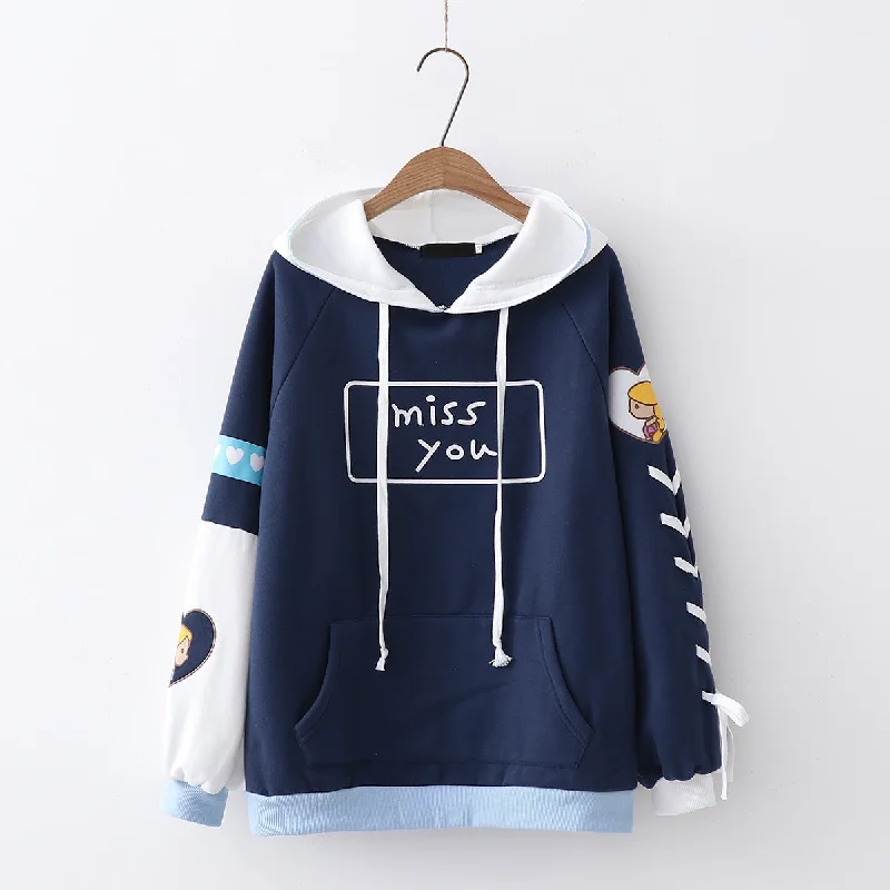 Japanese "miss you" hooded sweater yv40549 Sequined Glittery Shiny