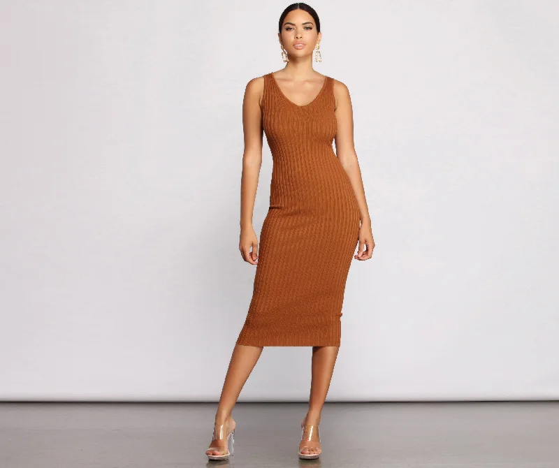 Keepin' Knit Chic Charming Midi Sweater Dress Machine Wash Dry Clean Hand Wash