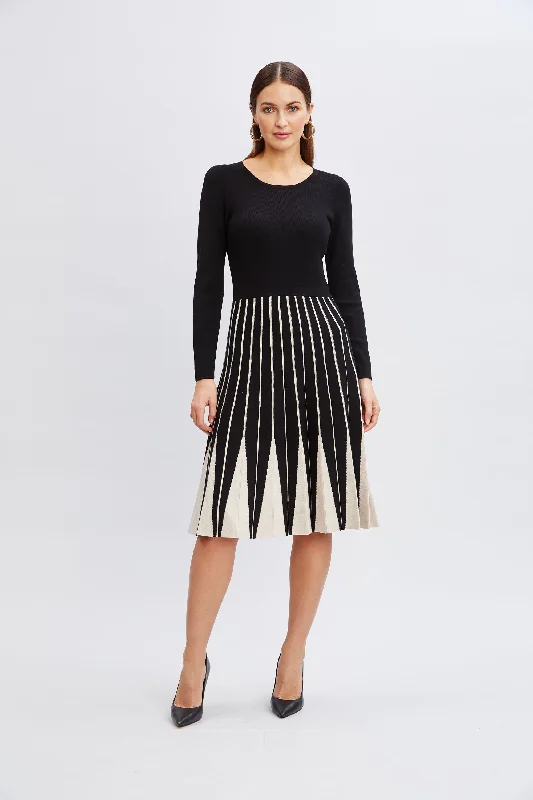 T-Tahari Color Block Sweater Dress Silk Blend Satin Velvet