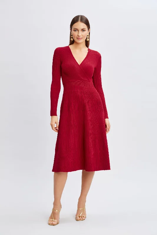 T-Tahari Lurex Mock Wrap Sweater Dress Chenille Brocade Lace