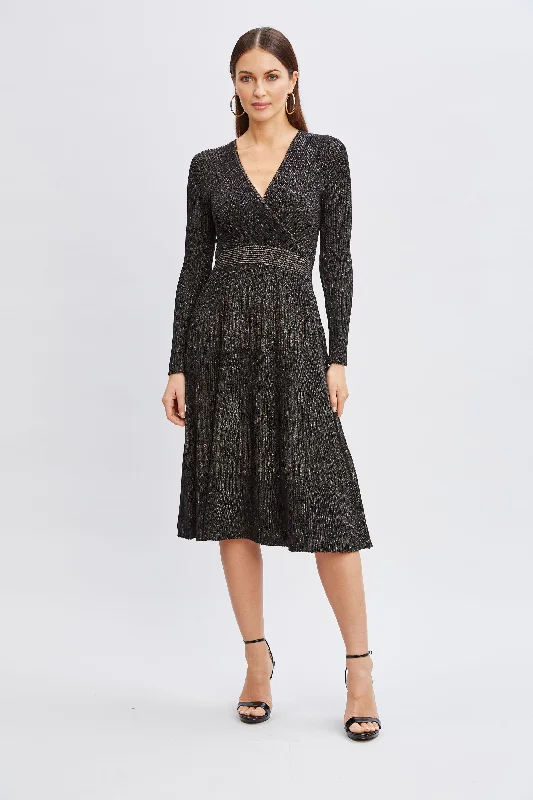 T-Tahari Lurex Mock Wrap Sweater Dress Real Fur Shearling Chenille