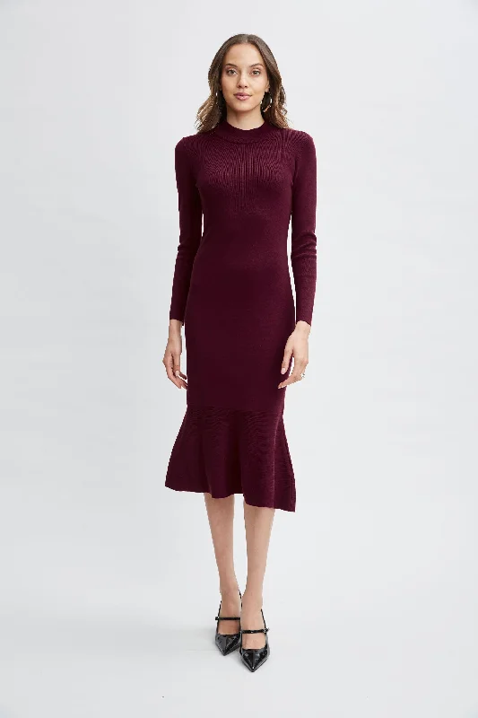 T-Tahari Flare Sweater Dress Mesh Sweater Canvas Denim