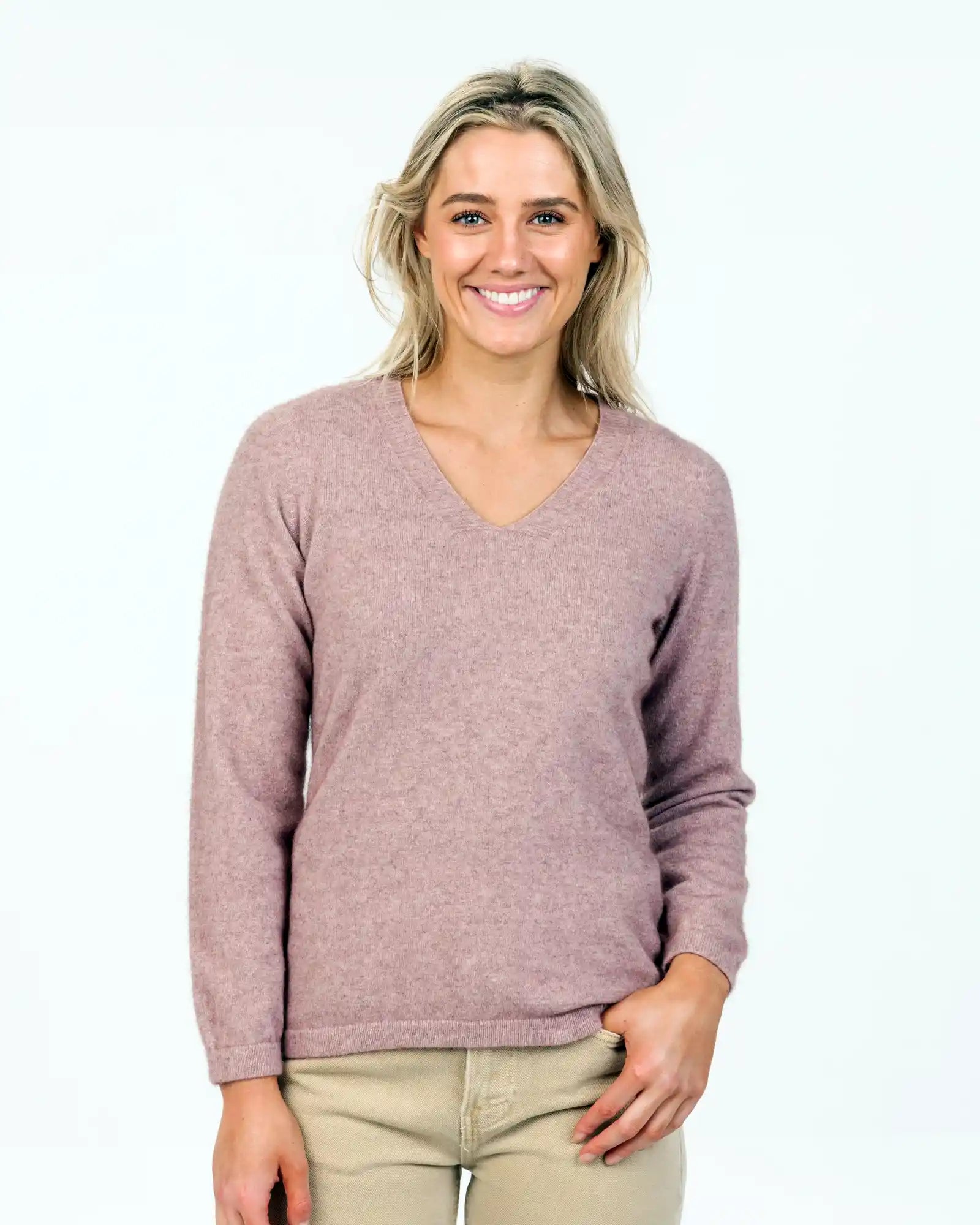 Lily Women's Vee-Neck Merino Wool Sweater - NB396 Herringbone Houndstooth Plaid