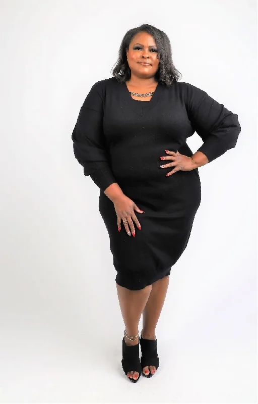 Little Black Sweater Dress Open Front Closed Front Wrap Front