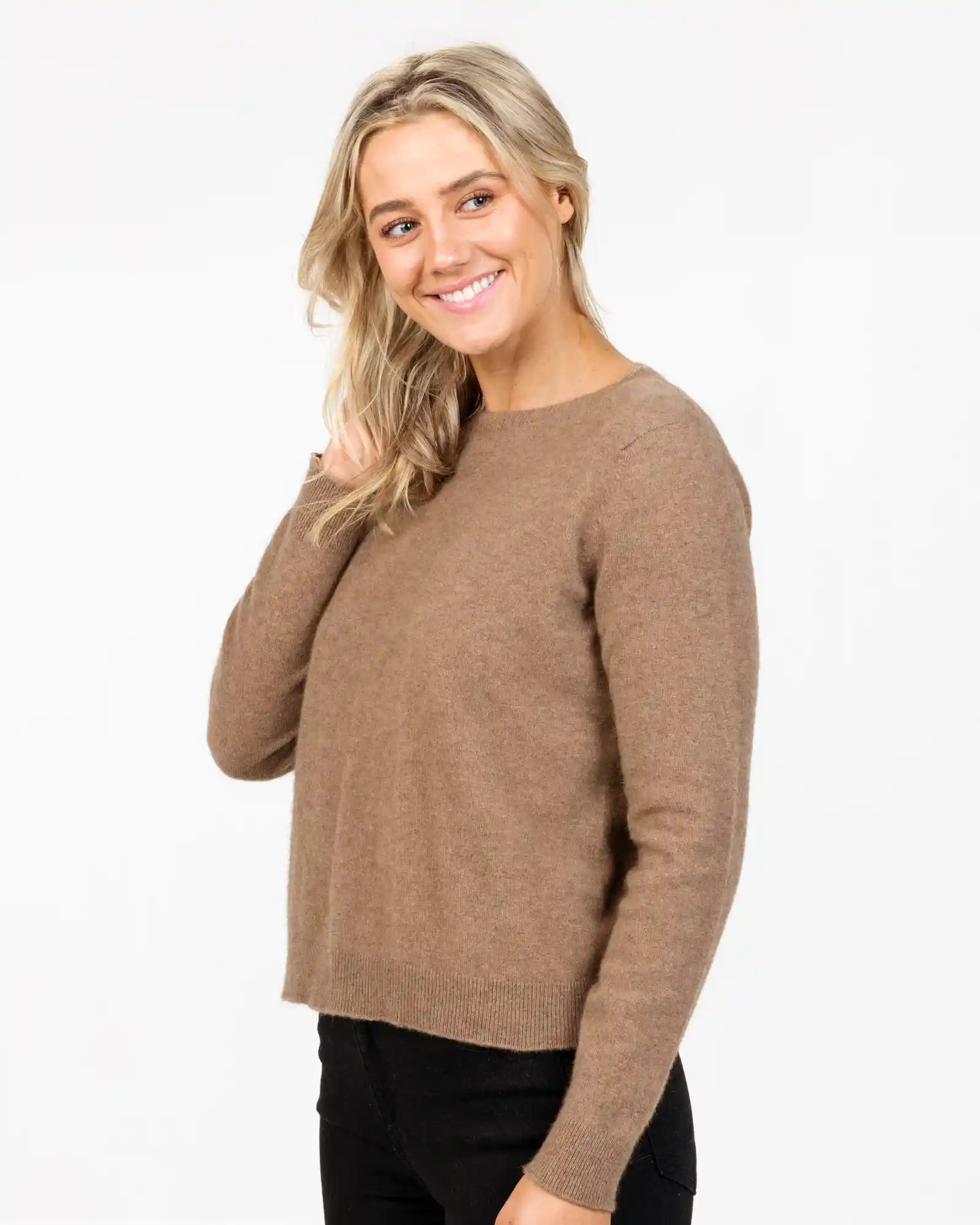Mink Women's Cropped Crew Neck Sweater - NB870 Anti-Pilling Anti-Shrink Durable