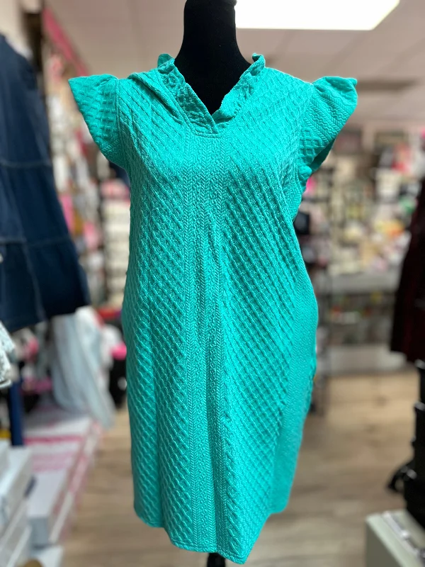 "Mint Green Sweater Knitted" Flutter Sleeve Dress Layered Multi-layer Single Layer
