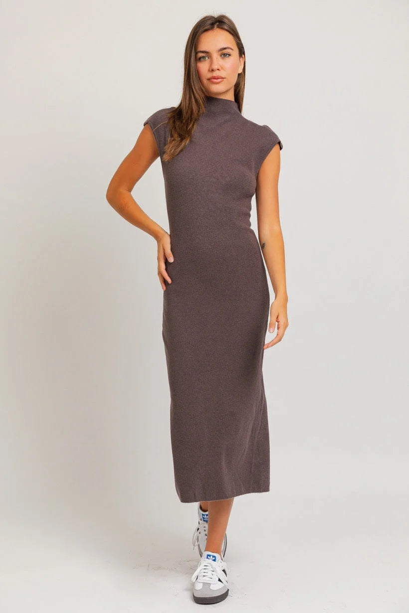 MOCK NECK SWEATER MIDI DRESS Ribbed Striped Patterned