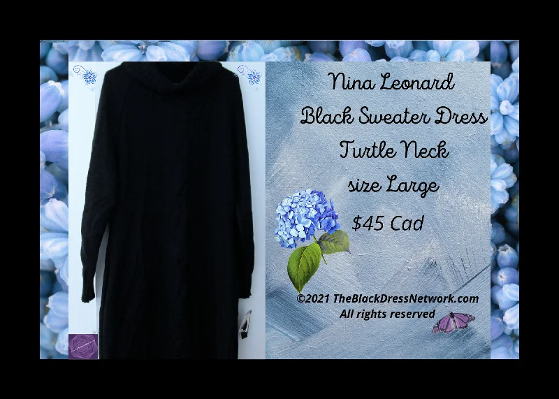 Nina Leonard Versatile Black Sweater Dress size Large 100% Acrylic Denim Fabric Leather Fabric Suede Fabric