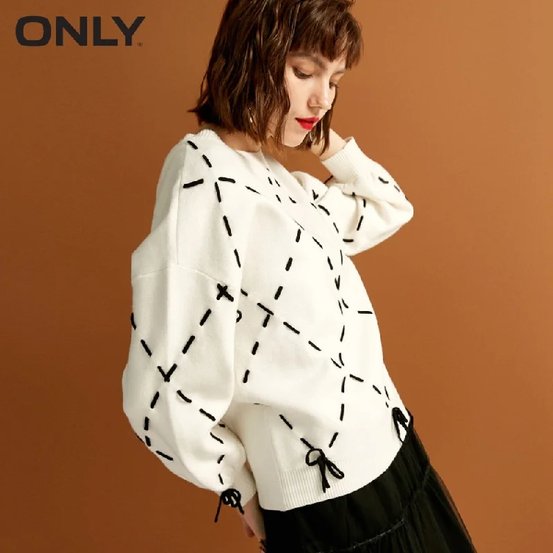 ONLY 2020  womens' winter new loose rope lace knit sweater Trendy Chenille Brocade Lace