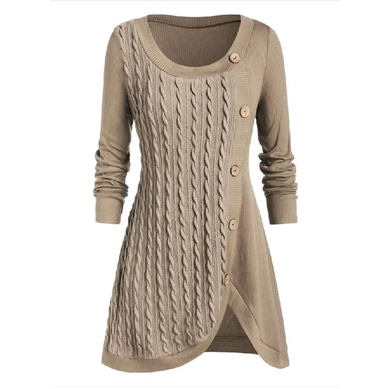 Winter Solid Buttons Tunic Sweater Women 2020 Real Fur Shearling Chenille
