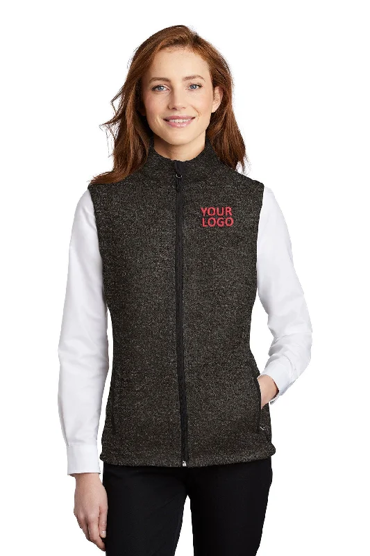 Port Authority Ladies Sweater Fleece Customized Vests, Black Heather Stretchy Elastic Breathable