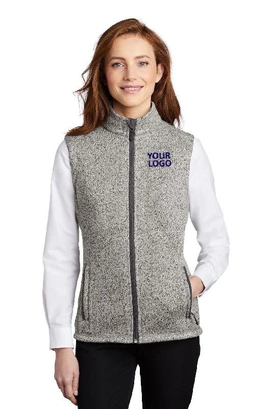 Port Authority Ladies Sweater Fleece Customized Vests, Grey Heather Lightweight Heavyweight Midweight