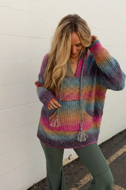 Seeds of Joy Rainbow Hoodie Sweater - Multi Striped Floral Plaid