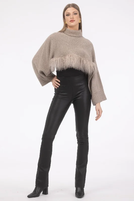 Select Cashmere and Merino Wool Blend Cropped Sweater with Select Mongolian Lamb Trim Faux Fur Fabric Real Fur Fabric Shearling Fabric Select Cashmere and Merino Wool Blend Cropped Sweater with Select Mongolian Lamb Trim Faux Fur Fabric Real Fur Fabric Shearling Fabric