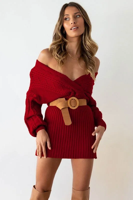 Sexy Sweaters Fashion Dress In Burgundy Notch Collar Peter Pan Collar Cowl Neck