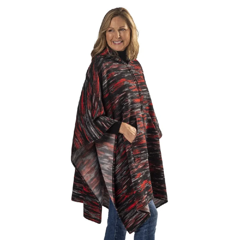 Space Dye Sweater Knit Fleece Poncho Hooded Sweater Collared Sweater Shawl Collar
