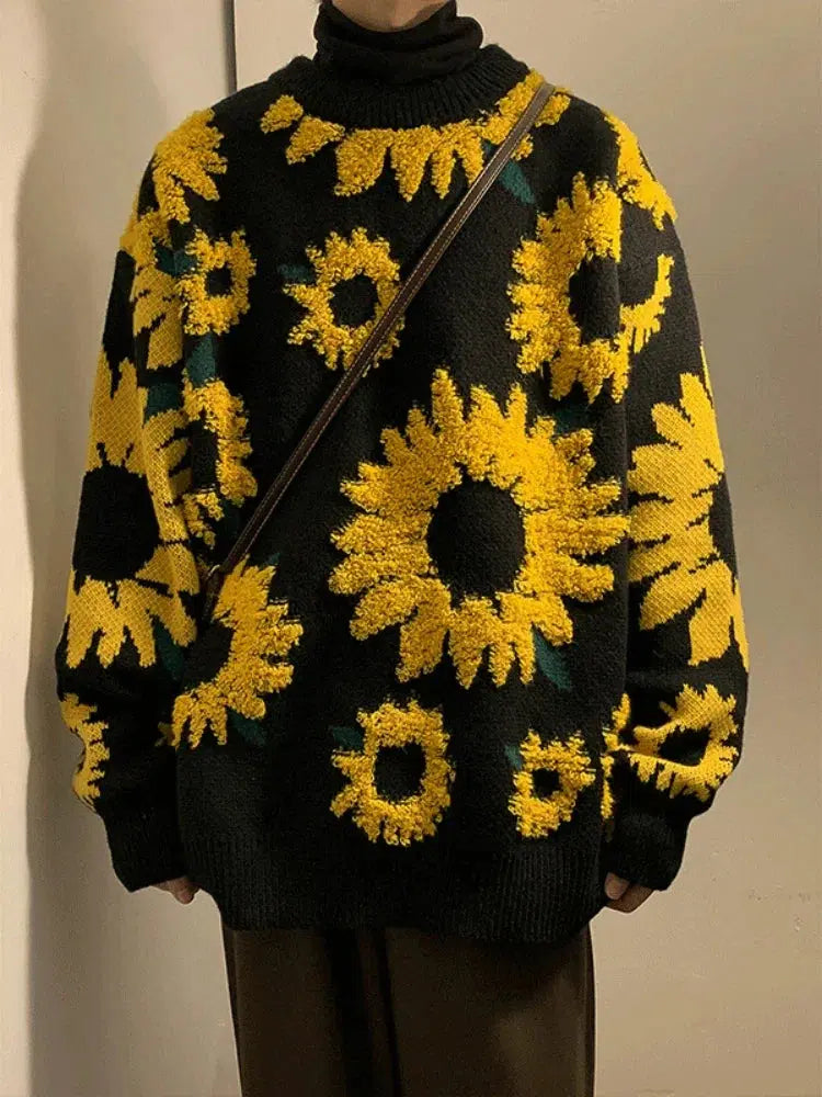 Sunflower Knitted Sweater Hooded Sweater Collared Sweater Shawl Collar