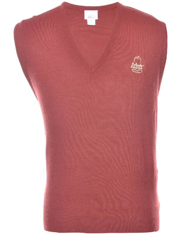 Maroon Sweater Vest - L Solid Color Striped Floral Print