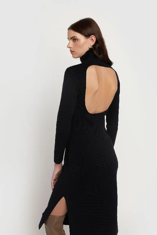 TURTLENECK OPEN BACK SWEATER DRESS Striped Floral Plaid