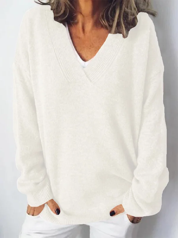 V-Neck Dropped Shoulder Sweater Mesh Blend Leather Blend Suede Blend