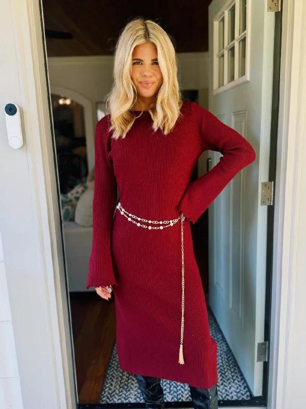 Wavy Hem Sweater Dress Soft Cozy Warm