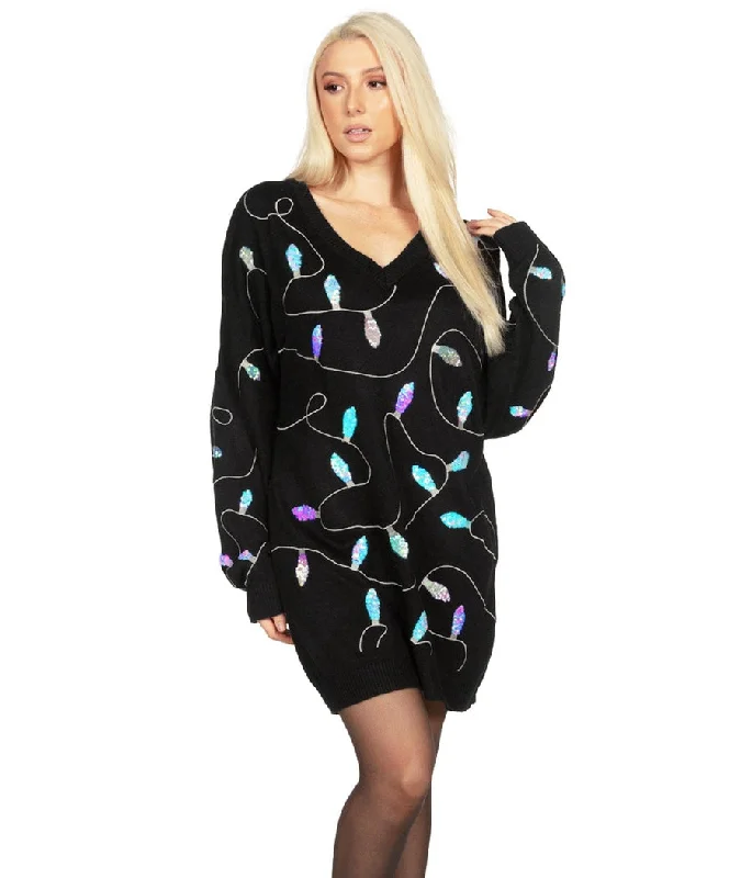 Women's Iridescent Lights Oversized Sweater Dress Front Pockets Side Pockets Patch Pockets Women's Iridescent Lights Oversized Sweater Dress Front Pockets Side Pockets Patch Pockets