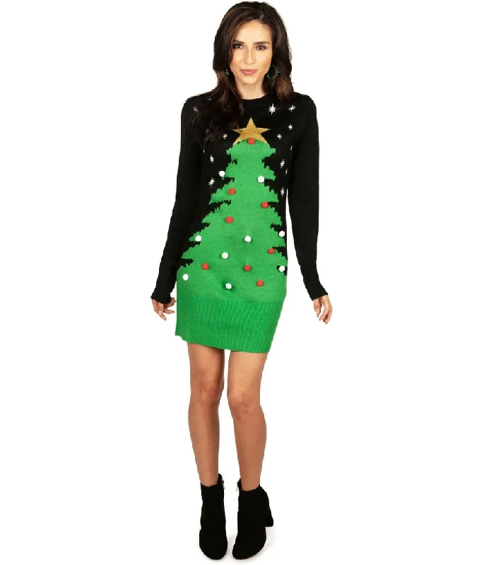 Women's Christmas Tree Sweater Dress Casual Formal Business