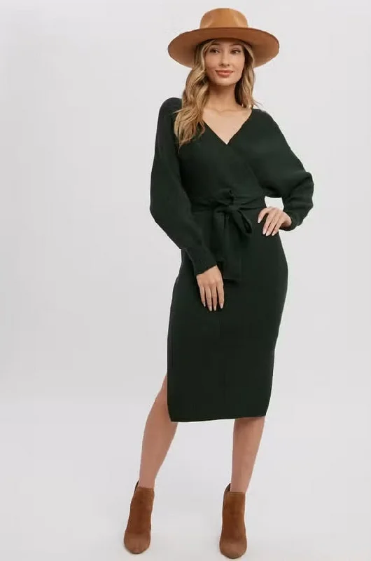 Women's/Junior Sweater Knit Tie Waist Dress - Hunter Green Hooded Sweater Collared Sweater Shawl Collar Women's/Junior Sweater Knit Tie Waist Dress - Hunter Green Hooded Sweater Collared Sweater Shawl Collar