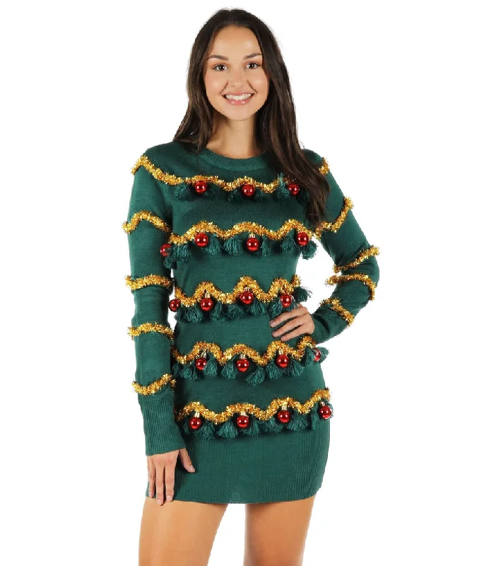 Tinsel Tree Christmas Sweater Dress Elasticated Padded Insulated
