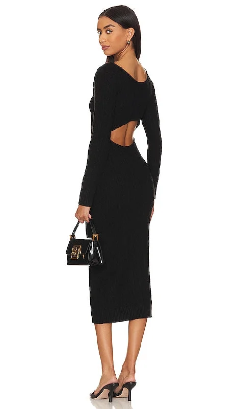 ASTR the Label Regina Sweater Dress in Black Solid Print Embellished